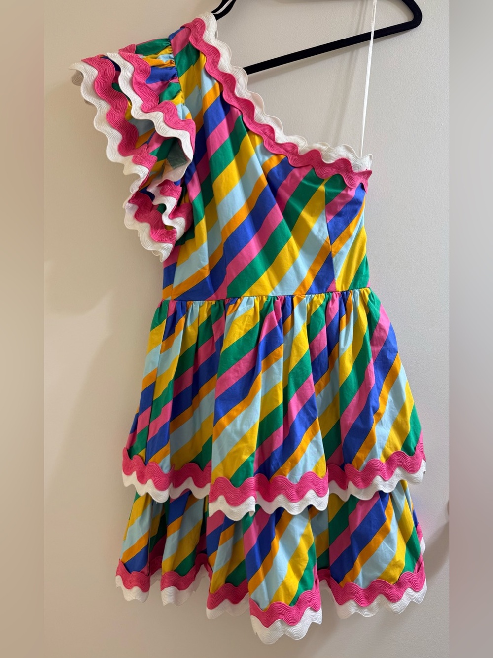 Sugarlips Multicolor Stripe One Shoulder Ruffle Tiered Mini Dress - Size XS NWT - Picture 4 of 15